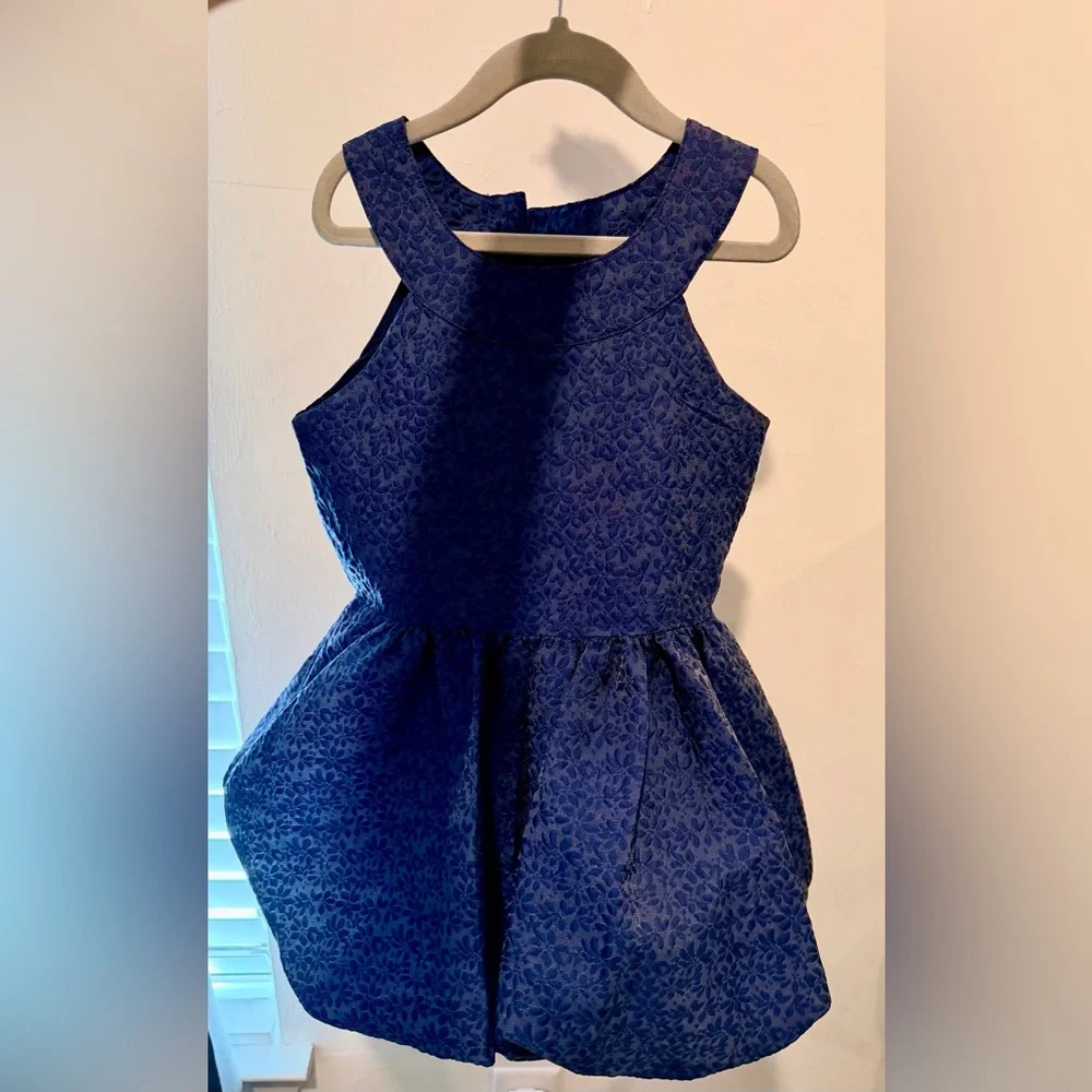 Calvin Klein Jacquard Metallic Navy Blue Bubble Party Dress NWOT Size 8